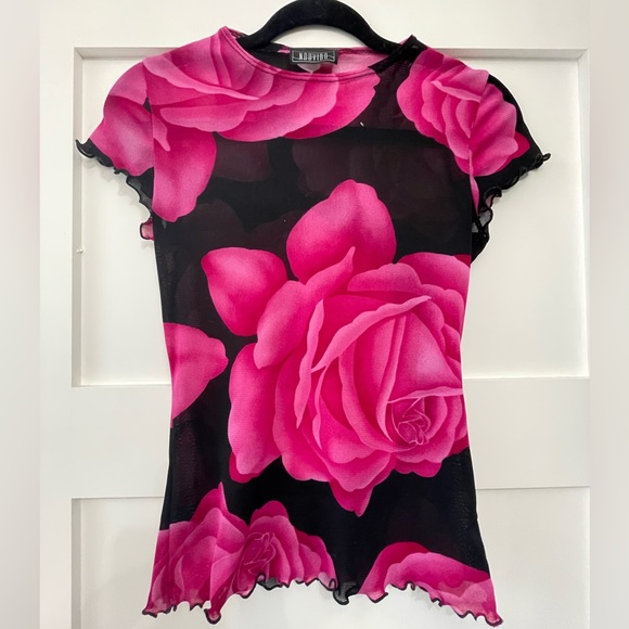 Vintage 90s mesh rose shirt - Picture 1 of 4